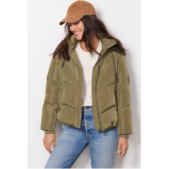 JAKKE NWT Evereve Poppy Recyled Puffer Coat Jacket in Olive Green // XS - Picture 3 of 16